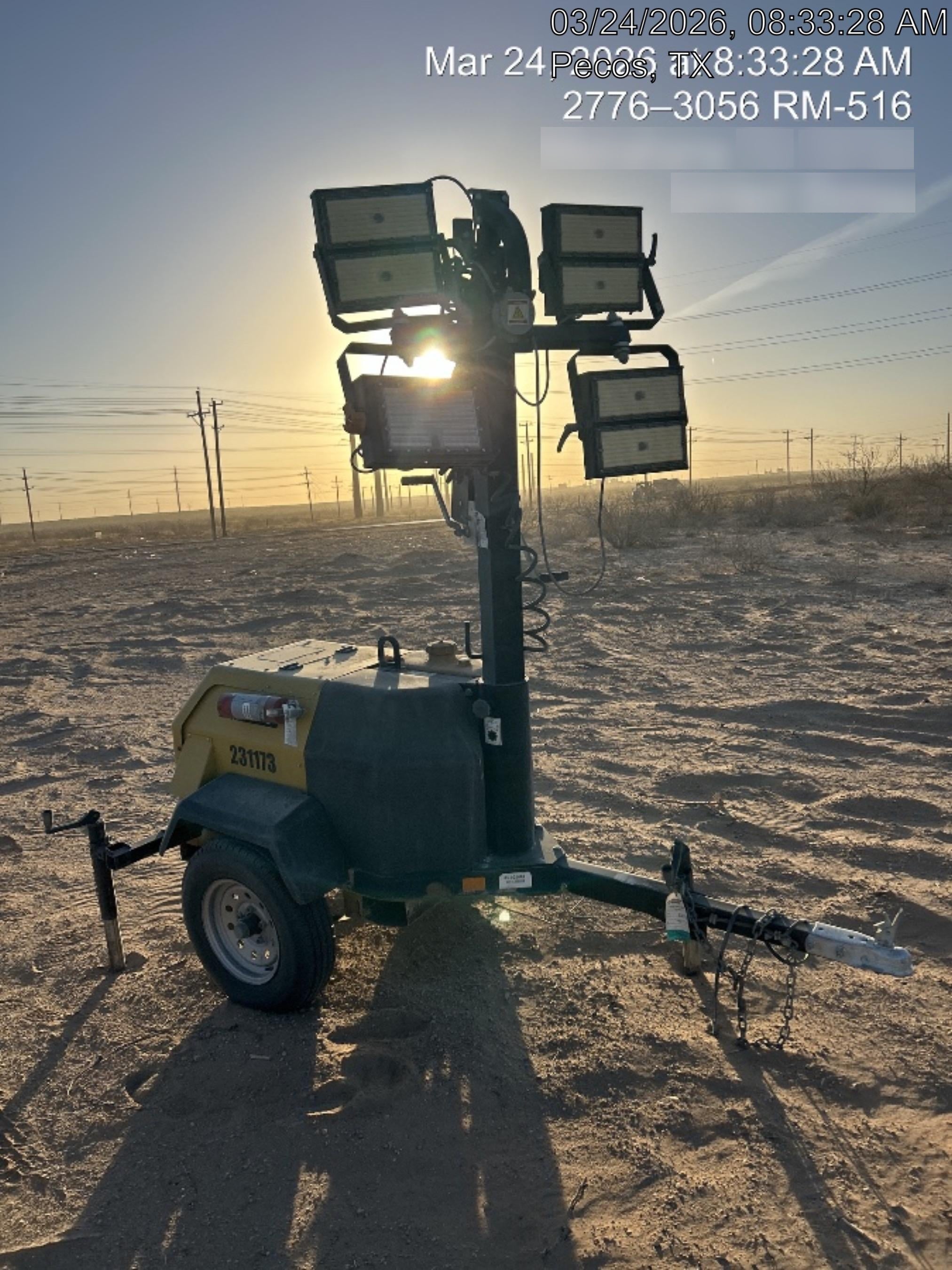 2022 Allmand NLV3GR (4) LED Light Fixture 350W, 23' Vertical Mast, 3kW Prime, Towable, Deep Sea L401, Leveling Jacks, Yanmar T4F 5.8hp