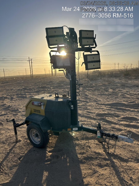 2022 Allmand NLV3GR (4) LED Light Fixture 350W, 23' Vertical Mast, 3kW Prime, Towable, Deep Sea L401, Leveling Jacks, Yanmar T4F 5.8hp
