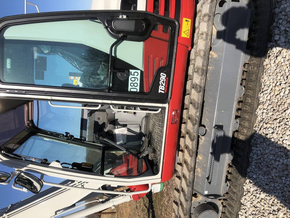2019 Takeuchi TB290 Cab, AC, Rubber Tracks, Dozer Blade, Travel Alarm, Control Pattern Change Valve, Auxiliary Hydraulics w/18" Quick Coupler Bucket with teeth, 6.2 cu. ft. capacity/24" Quick Coupler Bucket with teeth, 8.6 cu. ft. capacity/36" Quick Coupler Bucket with teeth, 13.4 cu. ft. capacity, Quick Coupler, Hydraulic Thumb Installed