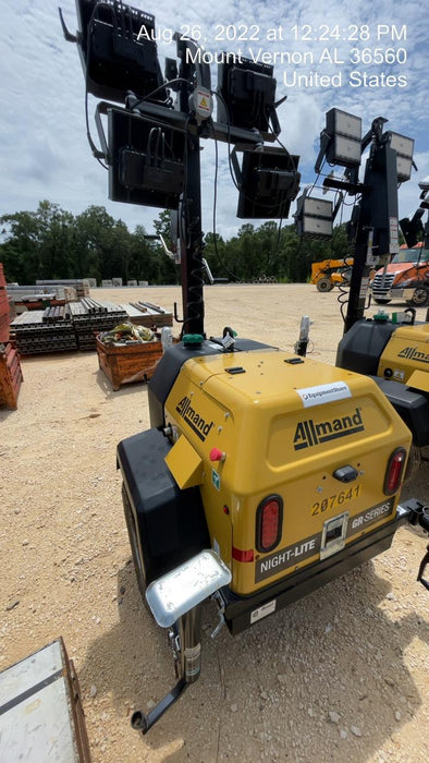 2022 Allmand NLV3GR (4) LED Light Fixture 350W, 23' Vertical Mast, 3kW Prime, Towable, Deep Sea L401, Leveling Jacks, Yanmar T4F 5.8hp