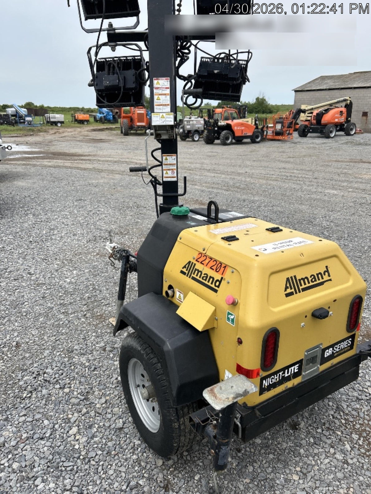 2022 Allmand NLV3GR (4) LED Light Fixture 350W, 23' Vertical Mast, 3kW Prime, Towable, Deep Sea L401, Leveling Jacks, Yanmar T4F 5.8hp