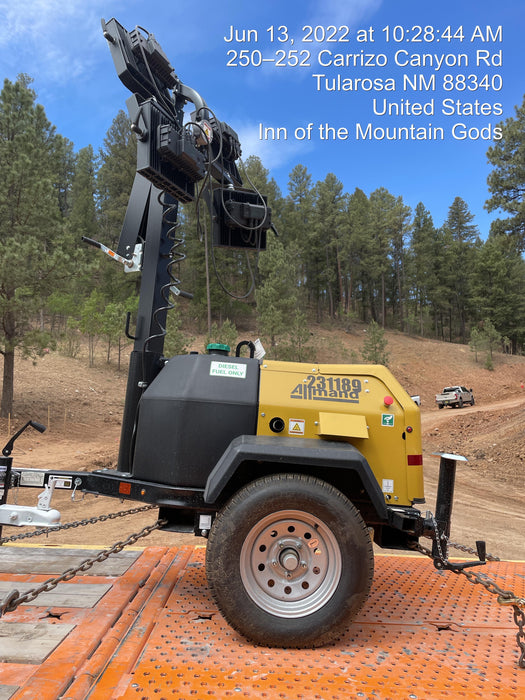 2022 Allmand NLV3GR (4) LED Light Fixture 350W, 23' Vertical Mast, 3kW Prime, Towable, Deep Sea L401, Leveling Jacks, Yanmar T4F 5.8hp