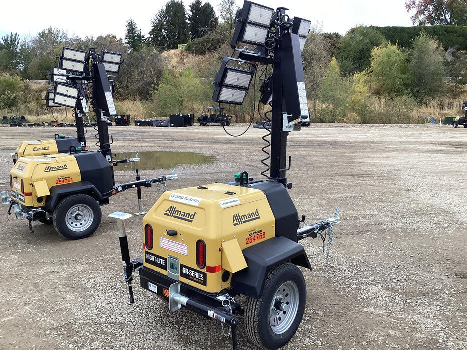 2022 Allmand NLV3GR (4) LED Light Fixture 350W, 23' Vertical Mast, 3kW Prime, Towable, ES Decals, T3