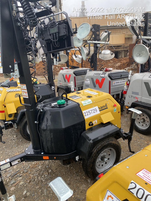 2022 Allmand NLV3GR (4) LED Light Fixture 350W, 23' Vertical Mast, 3kW Prime, Towable, Deep Sea L401, Leveling Jacks, Yanmar T4F 5.8hp