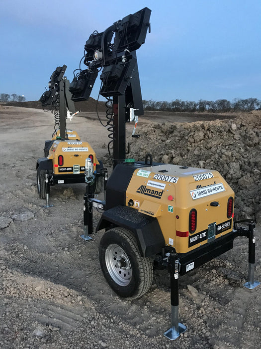 2022 Allmand NLV3GR (4) LED Light Fixture 350W, 23' Vertical Mast, 3kW Prime, Towable, Deep Sea L401, Leveling Jacks, Yanmar T4F 5.8hp