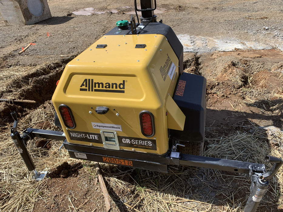 2022 Allmand NLV3GR (4) LED Light Fixture 350W, 23' Vertical Mast, 3kW Prime, Towable, Deep Sea L401, Leveling Jacks, Yanmar T4F 5.8hp