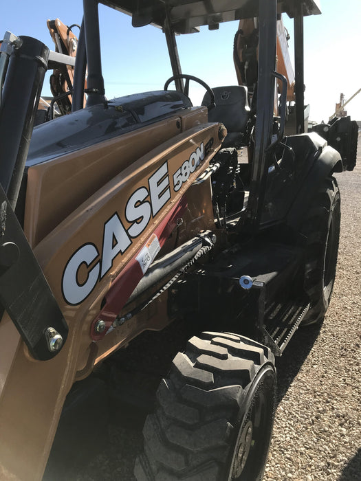 2019 Case 580N EP Canopy, 4WD, 1-Way Aux Hydraulics, Pilot Controls, Ride Control and Loader Aux Hydraulics, 900 LB. Front CWT, 82" HD LONG LIP (1 CU. YD.) W/BOCE AND LIFT EYES, FLIP OVER/STABILIZER PADS COMB