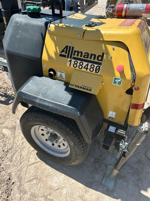 Allmand NLV3GR (4) LED Light Fixture 350W, 23' Vertical Mast, 3kW Prime, Towable, Deep Sea L401, Leveling Jacks, Yanmar T4F 5.8hp