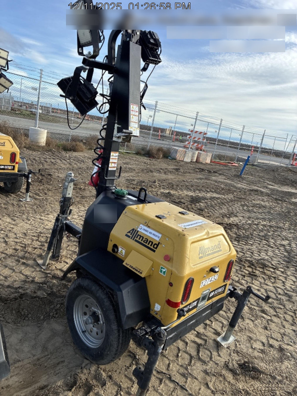 2021 Allmand NLV3GR (4) LED Light Fixture 350W, 23' Vertical Mast, 3kW Prime, Towable, Deep Sea L401, Leveling Jacks, Yanmar T4F 5.8hp