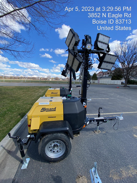 2022 Allmand NLV3GR (4) LED Light Fixture 350W, 23' Vertical Mast, 3kW Prime, Towable, ES Decals, T3