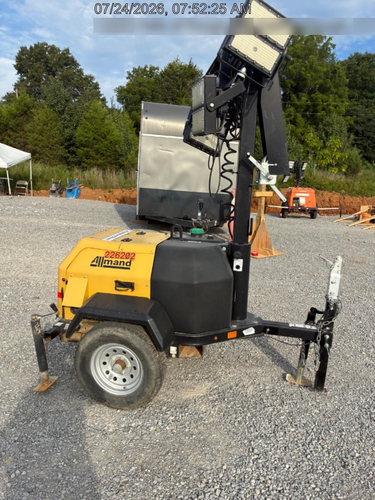 2022 Allmand NLV3GR (4) LED Light Fixture 350W, 23' Vertical Mast, 3kW Prime, Towable, Deep Sea L401, Leveling Jacks, Yanmar T4F 5.8hp