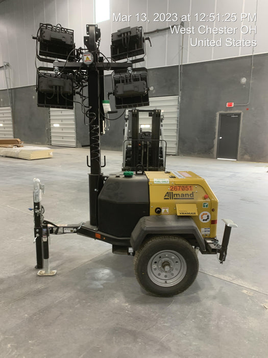 2022 Allmand NLV3GR (4) LED Light Fixture 350W, 23' Vertical Mast, 3kW Prime, Towable, ES Decals, T3