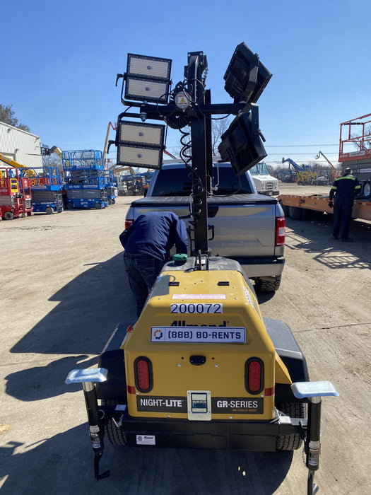 2022 Allmand NLV3GR (4) LED Light Fixture 350W, 23' Vertical Mast, 3kW Prime, Towable, Deep Sea L401, Leveling Jacks, Yanmar T4F 5.8hp