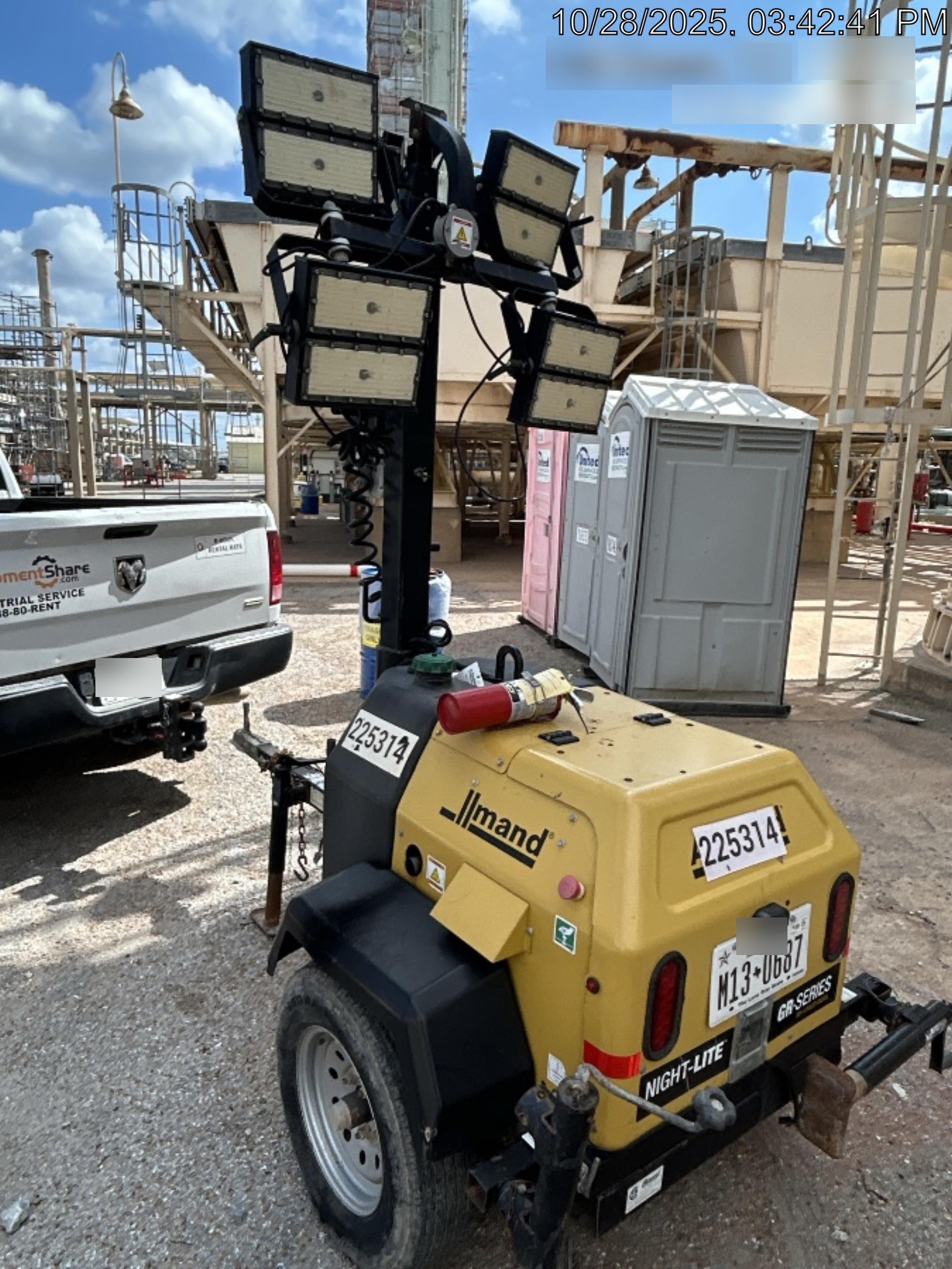 2022 Allmand NLV3GR (4) LED Light Fixture 350W, 23' Vertical Mast, 3kW Prime, Towable, Deep Sea L401, Leveling Jacks, Yanmar T4F 5.8hp