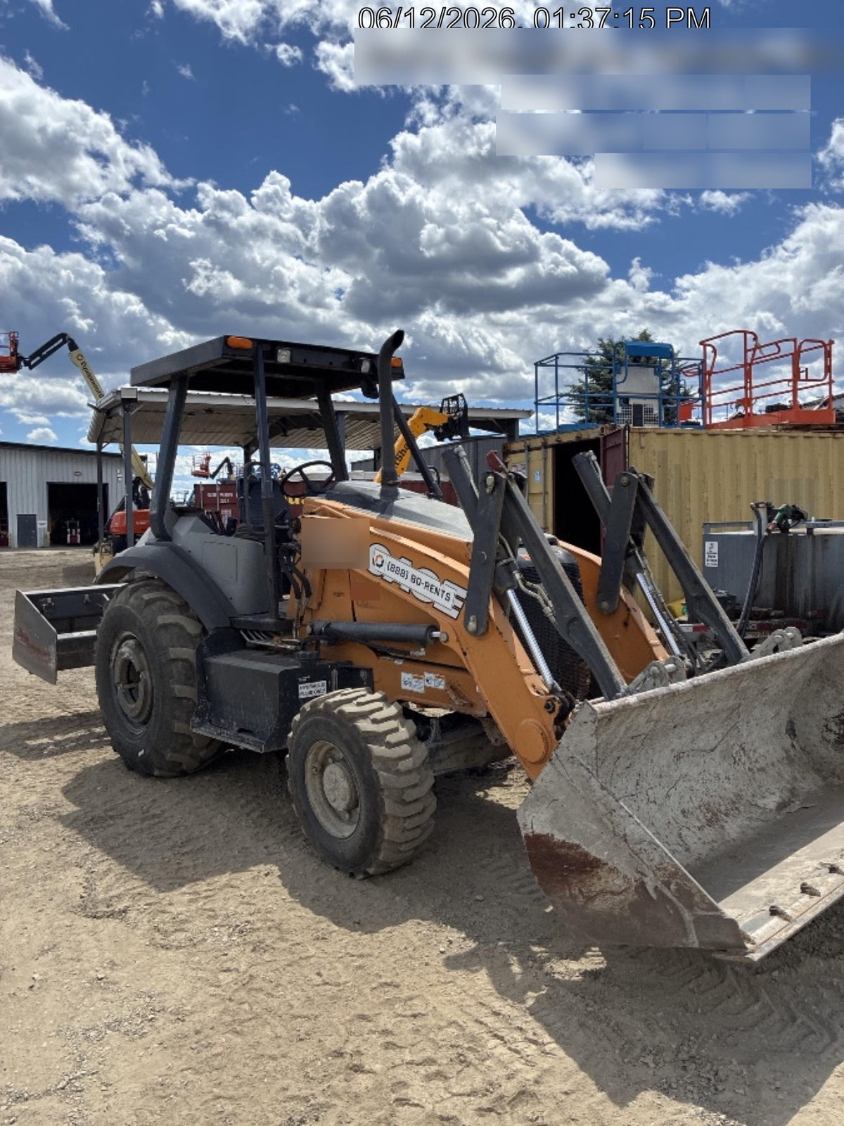 2019 Case 570N EP Canopy, 4WD, GP Front Bucket, Dual Tilt Cylinder, 84" Box Blade w/ Scarifier, Wheel Weights, Beacon