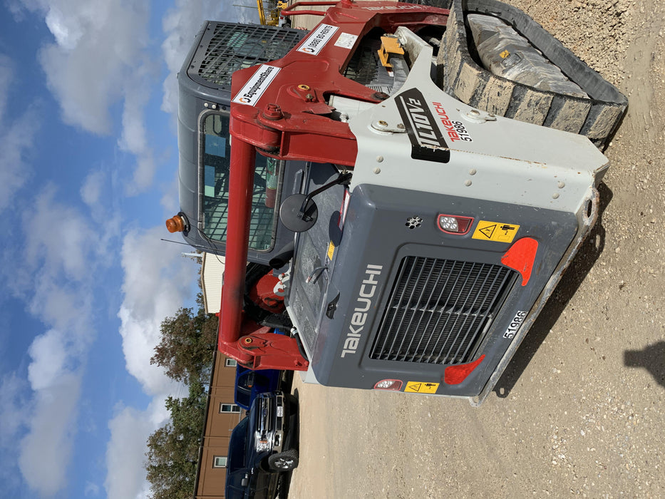 2019 Takeuchi TL10V2-CR Cab/Heat/AC, Rubber Tracks, Backup Alarm, Front & rear working Lights, Auxiliary Hydraulics, 2 Speed Travel, Engine Monitoring System, Hydraulic universal quick hitch w/76" HD smooth dirt bucket with bolt-on edge, 20.3 cubic feet capacity, 48" Pallet forks and frame