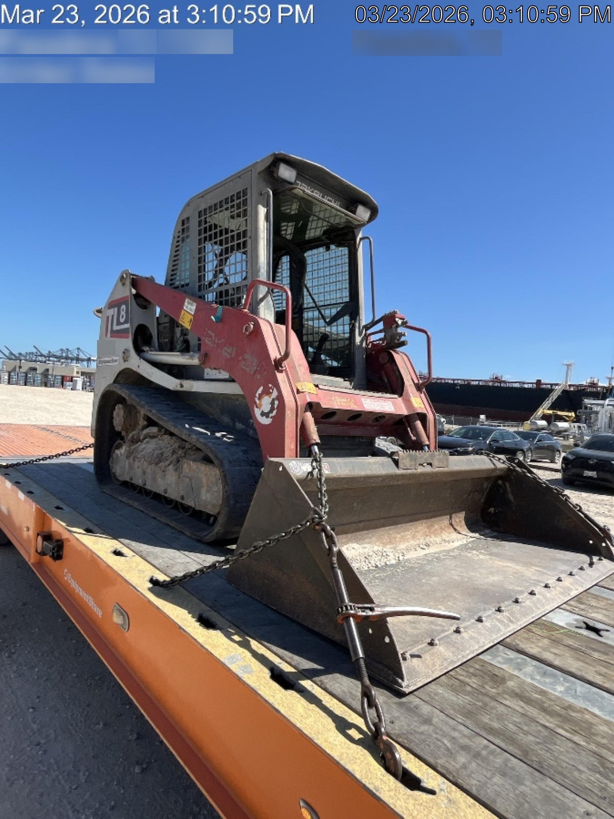 2019 Takeuchi TL8 Cab, Heat/AC, Defroster, 15" Wide Rubber Tracks, Back-up Alarm, Front & Rear Working Lights, Auxiliary Hydraulics, Two-Speed Travel, Electronic Monitoring System, Hydraulic Universal Quick Hitch 76" HD Dirt Bucket with 8 Teeth, 20.3 cubic feet Capacity