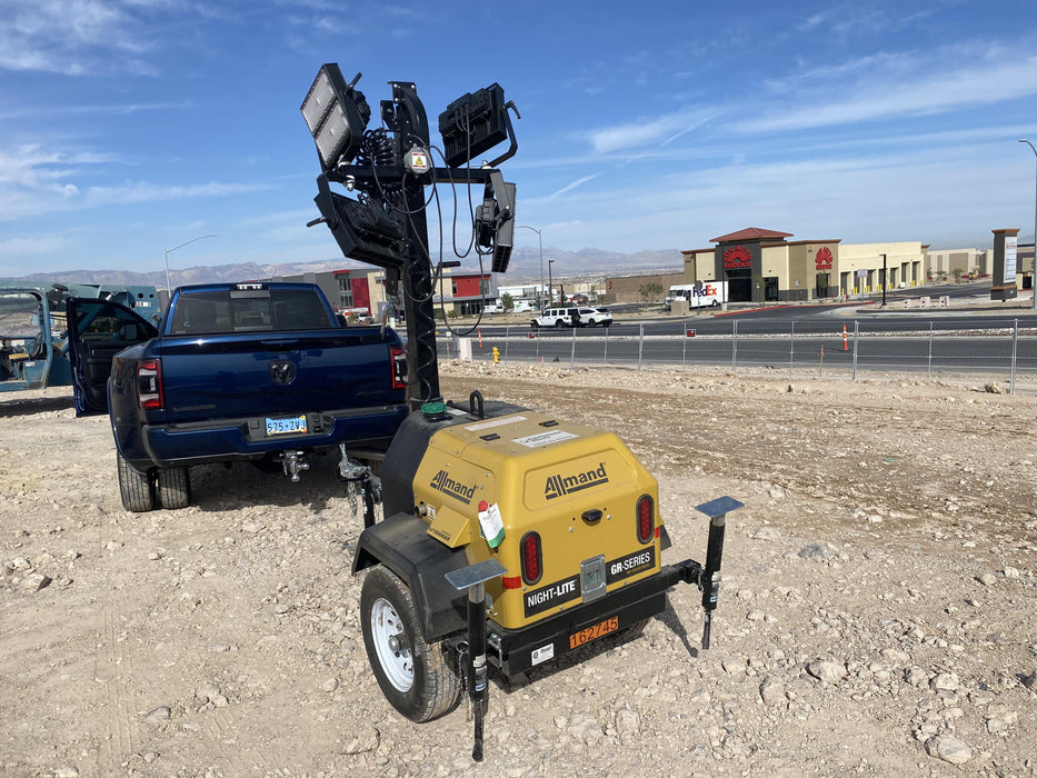 2021 Allmand NLV3GR (4) LED Light Fixture 350W, 23' Vertical Mast, 3kW Prime, Towable, Deep Sea L401, Leveling Jacks, Yanmar T4F 5.8hp