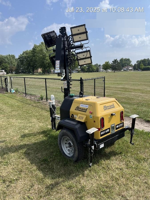 2022 Allmand NLV3GR (4) LED Light Fixture 350W, 23' Vertical Mast, 3kW Prime, Towable, Deep Sea L401, Leveling Jacks, Yanmar T4F 5.8hp