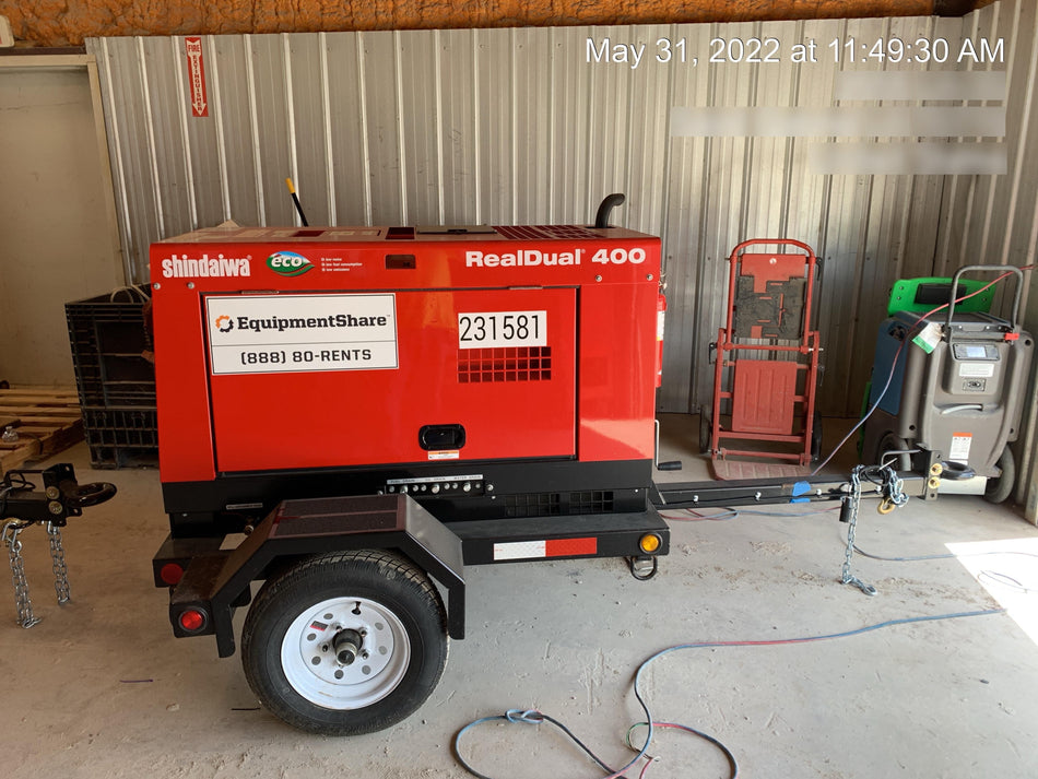 2022 Shindaiwa DGW400MDL Kubota D902 Engine, 23 HP, Dual Op Welder, Wire, Arc, Droop Stick, Tig, and CC Stick Functionality, Simulphase, 3 Phase and 1 Phase Gen Output, Single Axle NB Trlr, Slr Trckl Chrg 12V 12W, Fire Ext