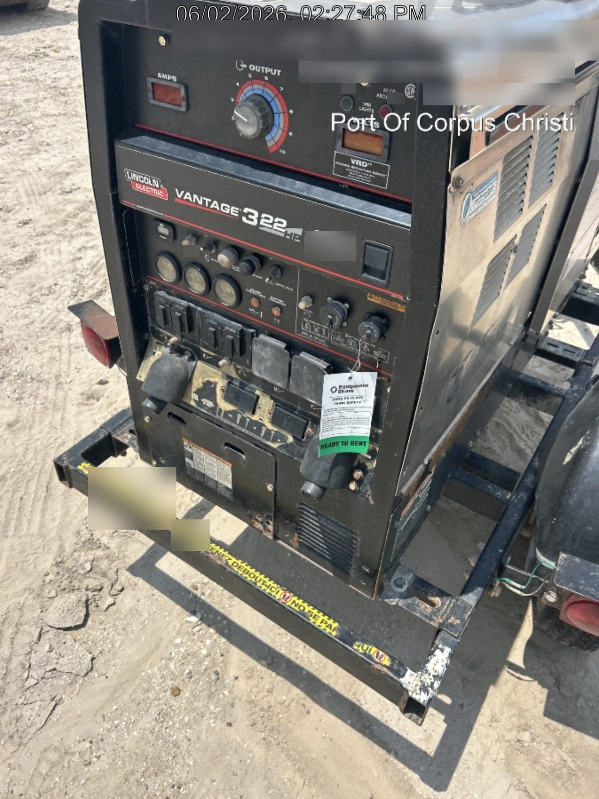 2019 Lincoln Electric Vantage 322 Welder Ready-Pak 3, Two wheel trailer, Fender and Light kit, Cable Rack