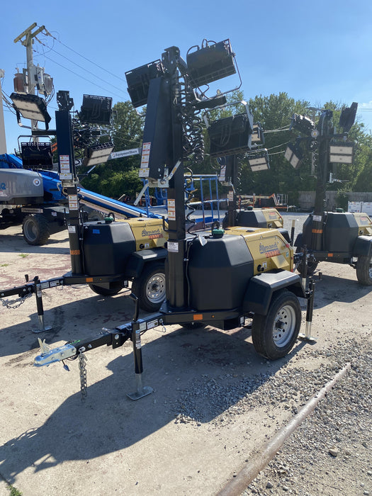 2022 Allmand NLV3GR (4) LED Light Fixture 350W, 23' Vertical Mast, 3kW Prime, Towable, Deep Sea L401, Leveling Jacks, Yanmar T4F 5.8hp