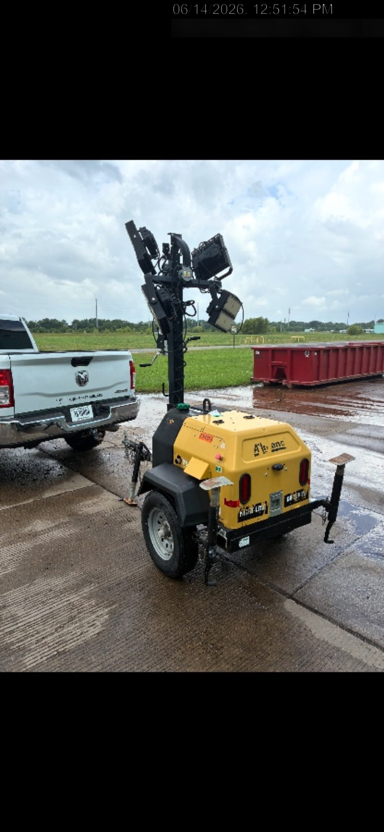 2022 Allmand NLV3GR (4) LED Light Fixture 350W, 23' Vertical Mast, 3kW Prime, Towable, Deep Sea L401, Leveling Jacks, Yanmar T4F 5.8hp