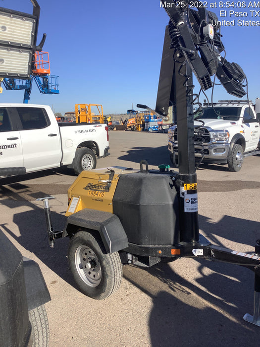 Allmand NLV3GR (4) LED Light Fixture 350W, 23' Vertical Mast, 3kW Prime, Towable, Deep Sea L401, Leveling Jacks, Yanmar T4F 5.8hp