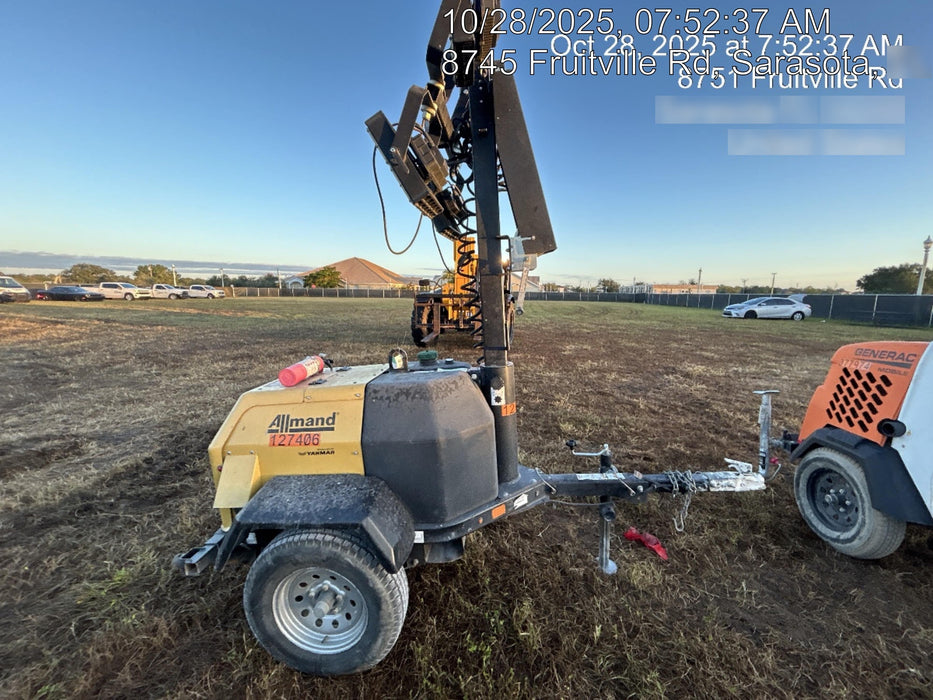 2021 Allmand NLV3GR (4) LED Light Fixture 350W, 23' Vertical Mast, 3kW Prime, Towable, Deep Sea L401, Leveling Jacks, Yanmar T4F 5.8hp