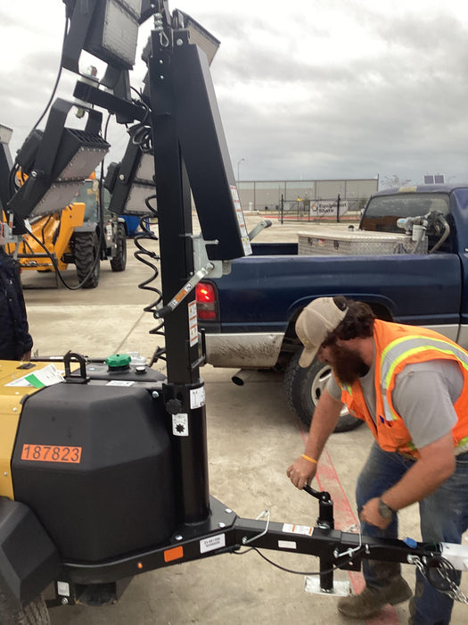 Allmand NLV3GR (4) LED Light Fixture 350W, 23' Vertical Mast, 3kW Prime, Towable, Deep Sea L401, Leveling Jacks, Yanmar T4F 5.8hp