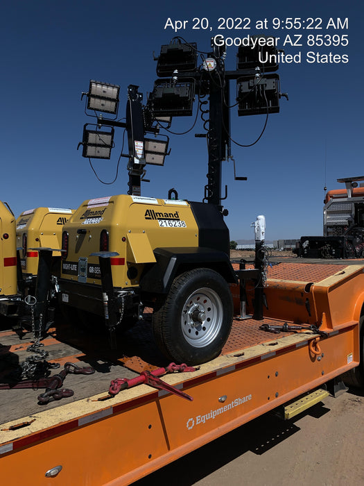 2022 Allmand NLV3GR (4) LED Light Fixture 350W, 23' Vertical Mast, 3kW Prime, Towable, Deep Sea L401, Leveling Jacks, Yanmar T4F 5.8hp