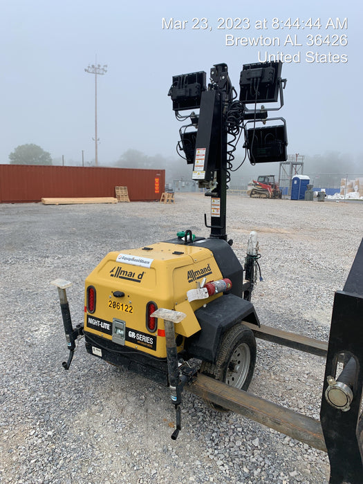 2022 Allmand NLV3GR (4) LED Light Fixture 350W, 23' Vertical Mast, 3kW Prime, Towable, Deep Sea L401, Leveling Jacks, Yanmar T4F 5.8hp