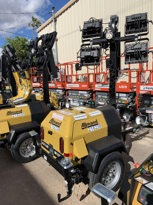 2022 Allmand NLV3GR (4) LED Light Fixture 350W, 23' Vertical Mast, 3kW Prime, Towable, Deep Sea L401, Leveling Jacks, Yanmar T4F 5.8hp