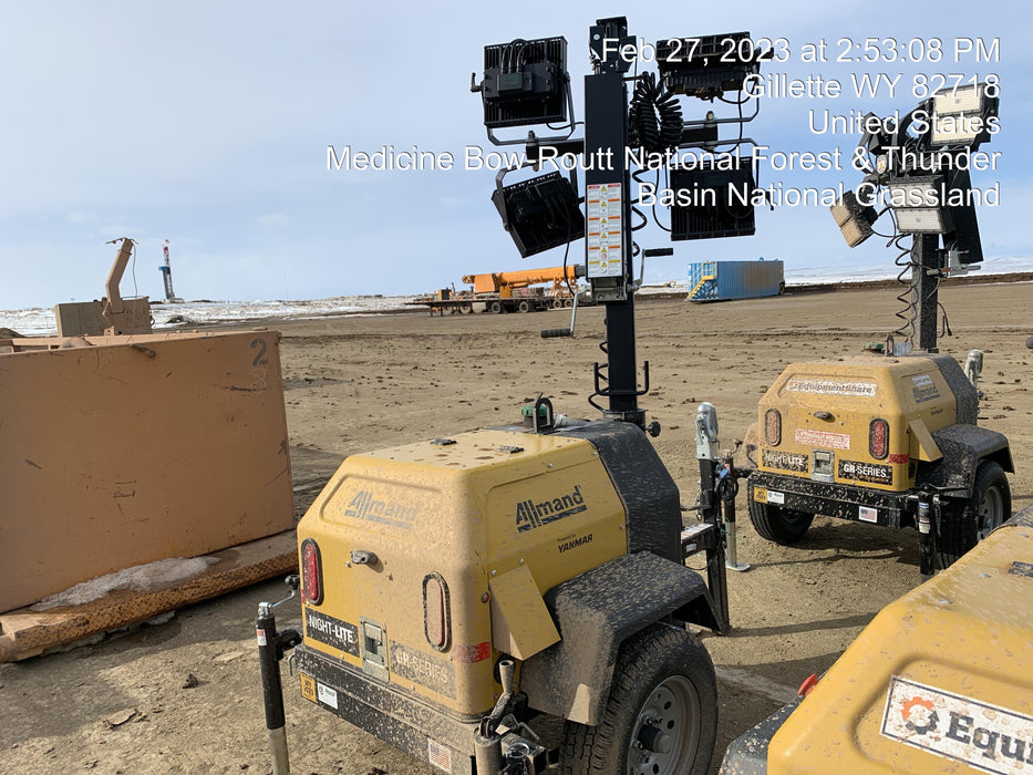 2022 Allmand NLV3GR (4) LED Light Fixture 350W, 23' Vertical Mast, 3kW Prime, Towable, ES Decals, T3