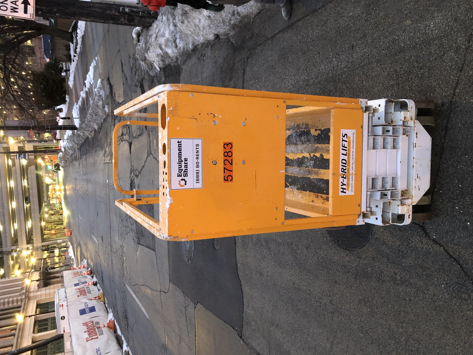 Custom Equipment HB-1430 <ul>
 <li>Hy-Brid Scissor Lift</li>
  <li>Platform capacity up to 670 lbs.</li>
  <li>Working height up to 20 ft</li>
  <li>Weighs under 1,700 lbs.</li>
  <li>Non-marking wheels </li>
</ul>