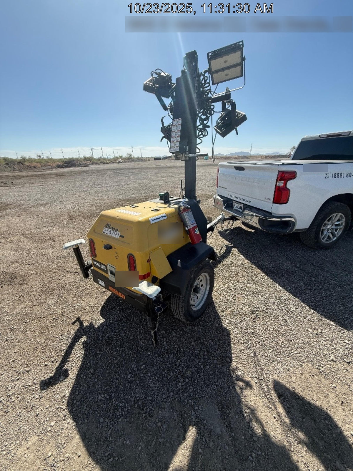 2022 Allmand NLV3GR (4) LED Light Fixture 350W, 23' Vertical Mast, 3kW Prime, Towable, ES Decals, T3