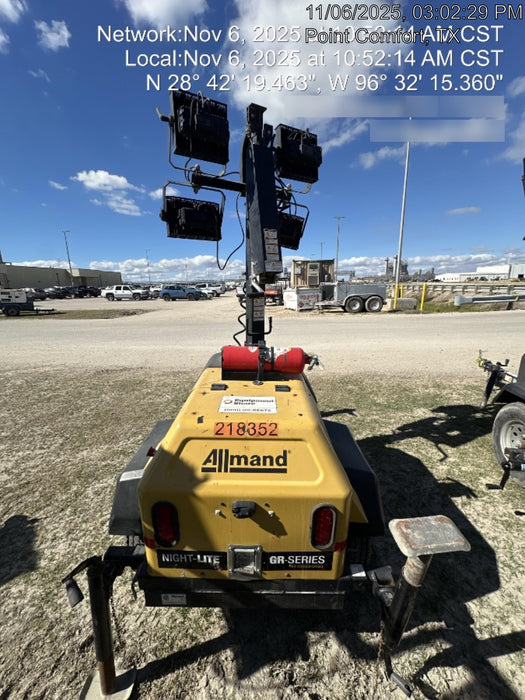 2022 Allmand NLV3GR (4) LED Light Fixture 350W, 23' Vertical Mast, 3kW Prime, Towable, Deep Sea L401, Leveling Jacks, Yanmar T4F 5.8hp