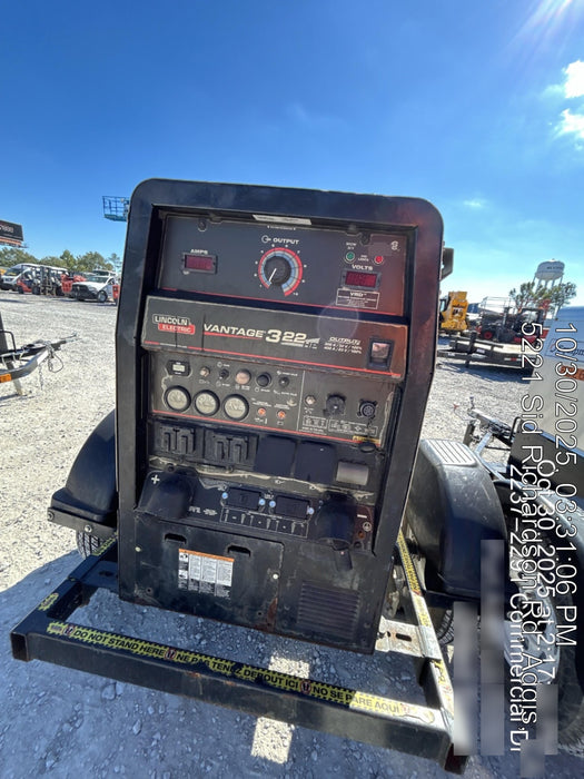 2019 Lincoln Electric Vantage 322 Welder Ready-Pak 3, Two wheel trailer, Fender and Light kit, Cable Rack