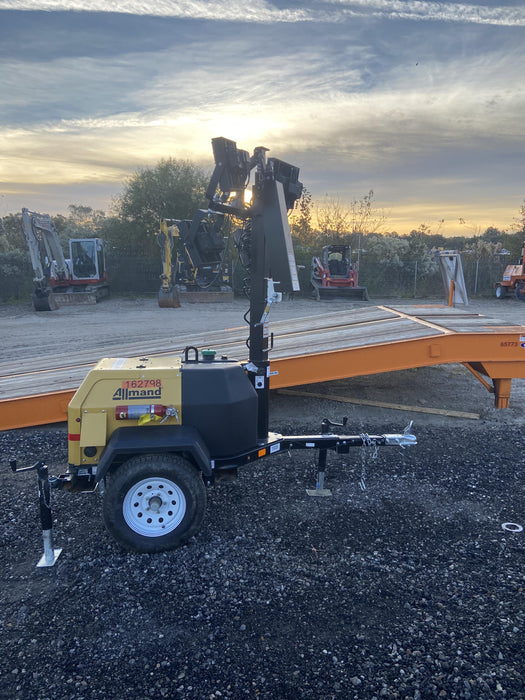 2021 Allmand NLV3GR (4) LED Light Fixture 350W, 23' Vertical Mast, 3kW Prime, Towable, Deep Sea L401, Leveling Jacks, Yanmar T4F 5.8hp