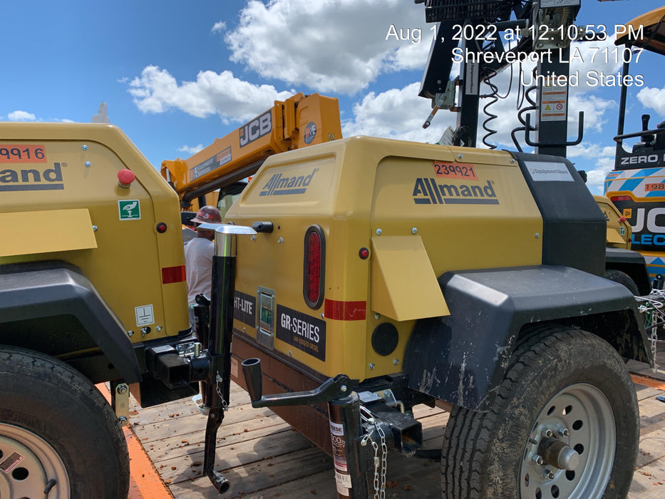 2022 Allmand NLV3GR (4) LED Light Fixture 350W, 23' Vertical Mast, 3kW Prime, Towable, Deep Sea L401, Leveling Jacks, Yanmar T4F 5.8hp