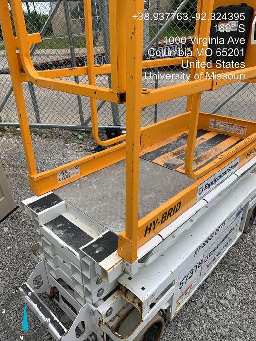 Custom Equipment HB-1430 <ul>
 <li>Hy-Brid Scissor Lift</li>
  <li>Platform capacity up to 670 lbs.</li>
  <li>Working height up to 20 ft</li>
  <li>Weighs under 1,700 lbs.</li>
  <li>Non-marking wheels </li>
</ul>