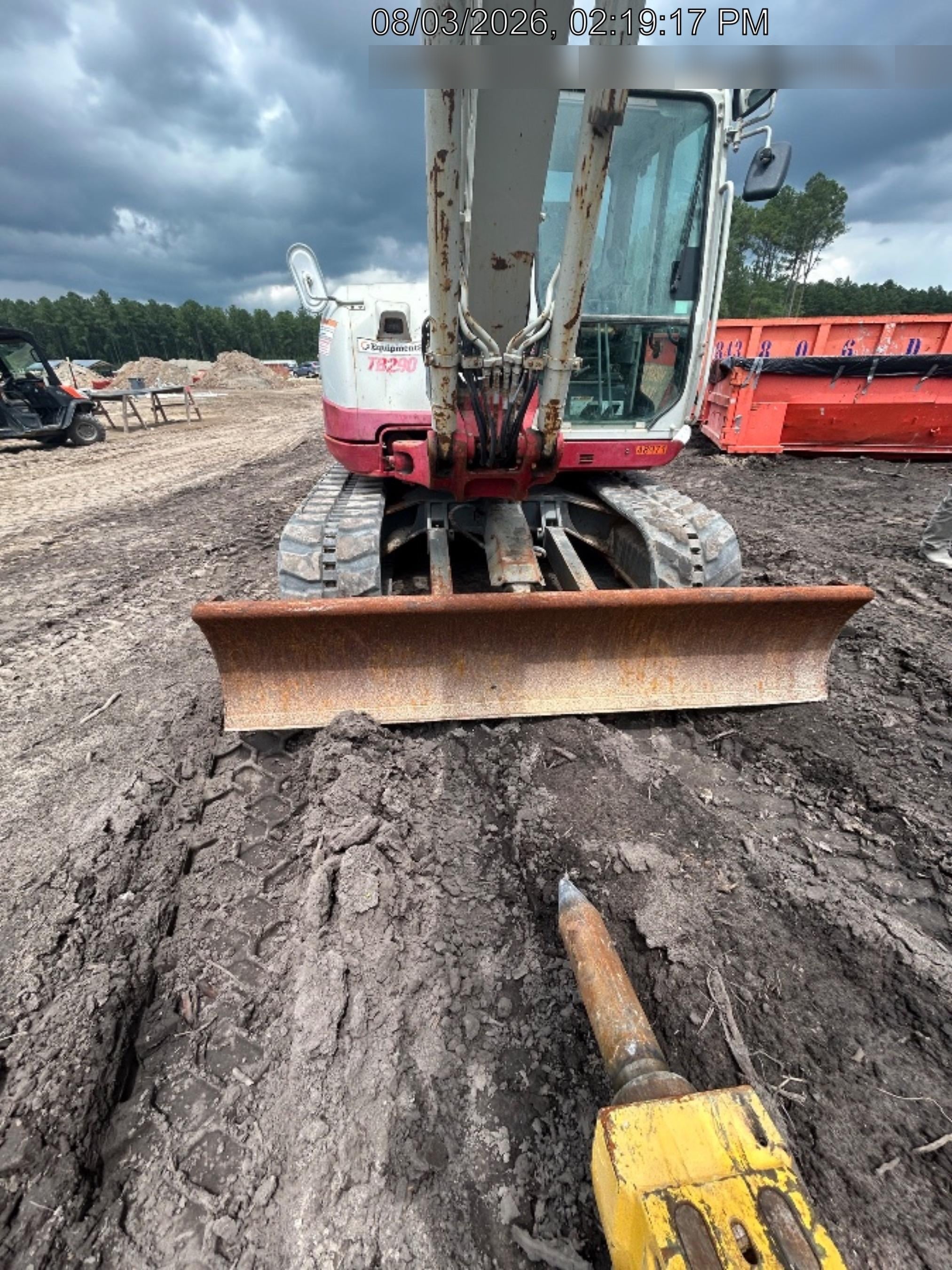 2019 Takeuchi TB290 Cab, AC, Rubber Tracks, Dozer Blade, Travel Alarm, Control Pattern Change Valve, Auxiliary Hydraulics w/18" Quick Coupler Bucket with teeth, 6.2 cu. ft. capacity/24" Quick Coupler Bucket with teeth, 8.6 cu. ft. capacity/36" Quick Coupler Bucket with teeth, 13.4 cu. ft. capacity, Quick Coupler, Hydraulic Thumb Installed