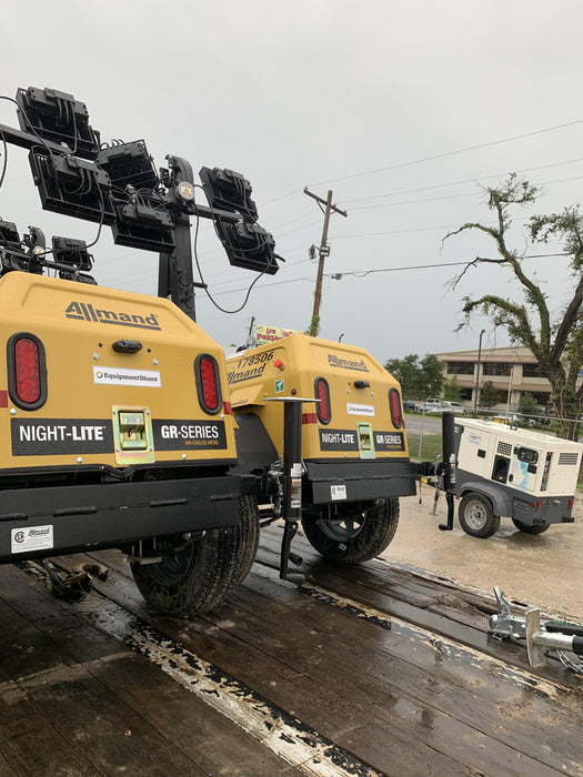 Allmand NLV3GR (4) LED Light Fixture 350W, 23' Vertical Mast, 3kW Prime, Towable, Deep Sea L401, Leveling Jacks, Yanmar T4F 5.8hp