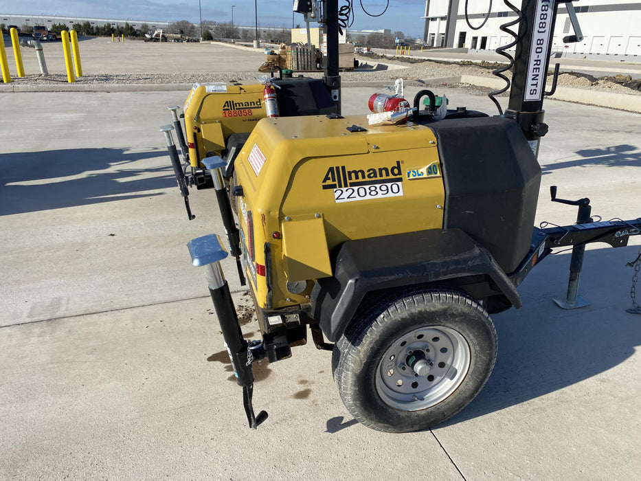 2022 Allmand NLV3GR (4) LED Light Fixture 350W, 23' Vertical Mast, 3kW Prime, Towable, Deep Sea L401, Leveling Jacks, Yanmar T4F 5.8hp