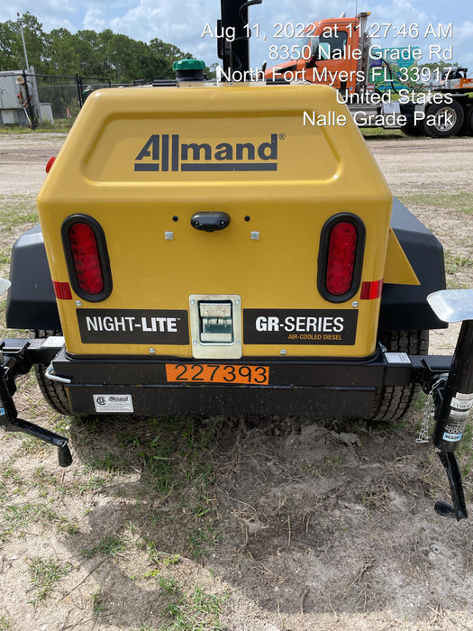 2022 Allmand NLV3GR (4) LED Light Fixture 350W, 23' Vertical Mast, 3kW Prime, Towable, Deep Sea L401, Leveling Jacks, Yanmar T4F 5.8hp