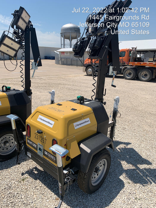 2022 Allmand NLV3GR (4) LED Light Fixture 350W, 23' Vertical Mast, 3kW Prime, Towable, Deep Sea L401, Leveling Jacks, Yanmar T4F 5.8hp