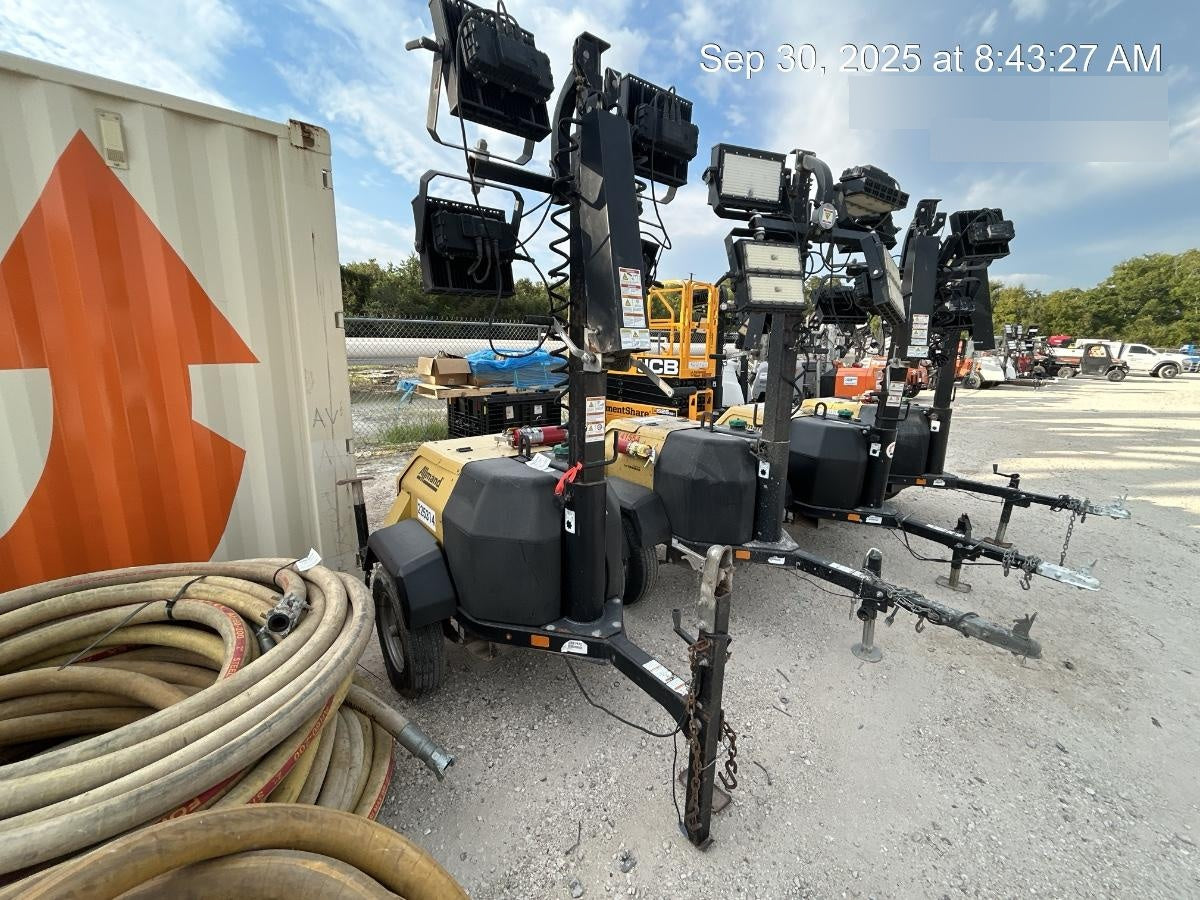 2022 Allmand NLV3GR (4) LED Light Fixture 350W, 23' Vertical Mast, 3kW Prime, Towable, Deep Sea L401, Leveling Jacks, Yanmar T4F 5.8hp