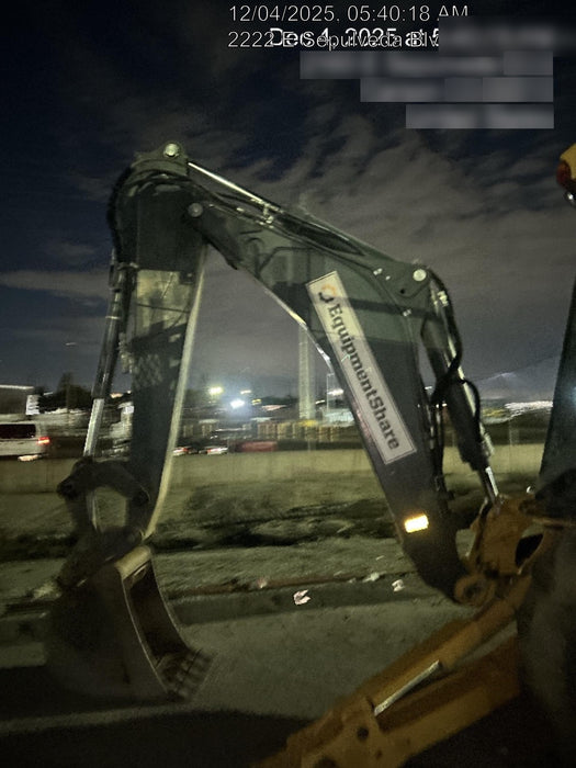 2019 John Deere 410L 4WD, CAB/HVAC, Standard Dipperstick, ISO Controls, Rear Aux Hydraulics, Manual QC w/1.5 Yd Bucket w/Forks, 24" Bucket