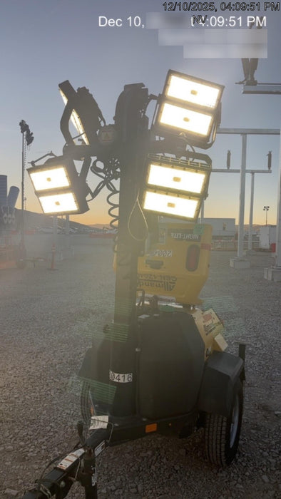 2022 Allmand NLV3GR (4) LED Light Fixture 350W, 23' Vertical Mast, 3kW Prime, Towable, Deep Sea L401, Leveling Jacks, Yanmar T4F 5.8hp