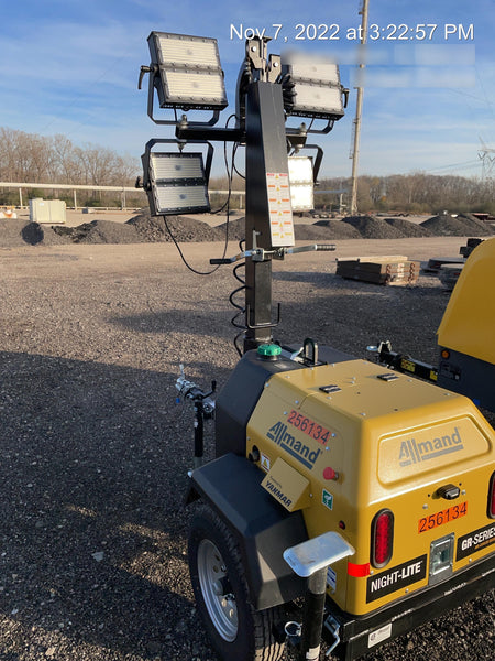 2022 Allmand NLV3GR (4) LED Light Fixture 350W, 23' Vertical Mast, 3kW Prime, Towable, ES Decals, T3